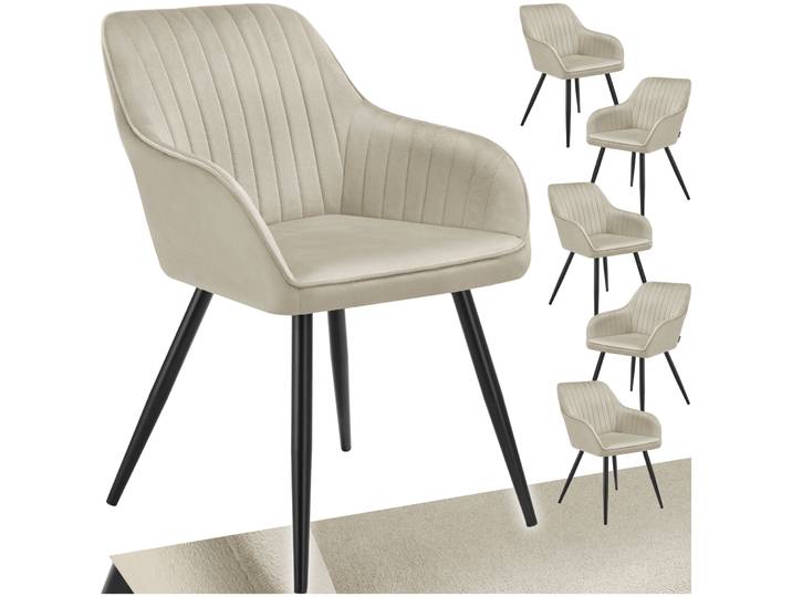 Stuhl Marilyn, Samtoptik, gesteppt - creme/schwarz, 6er Set