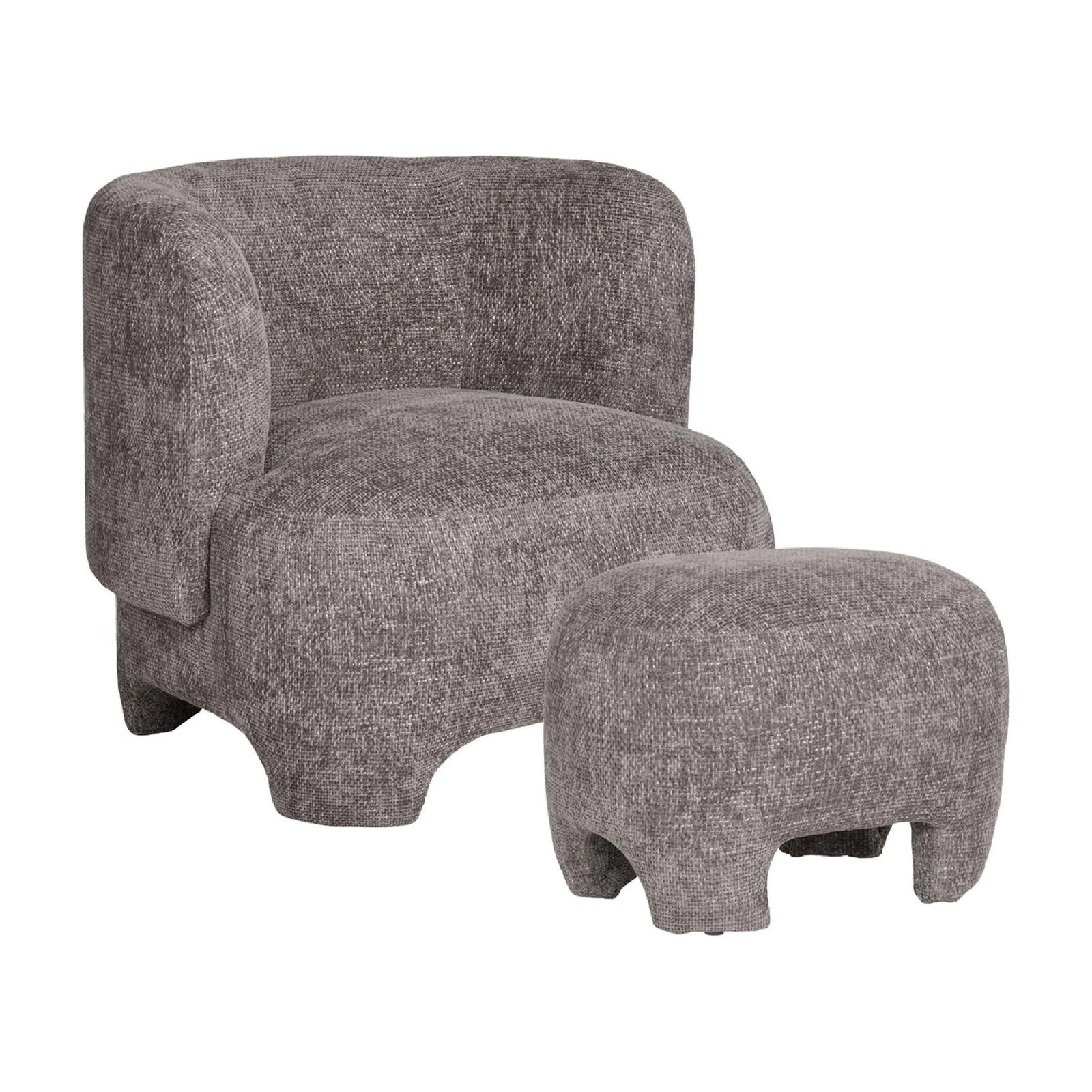 Nest of Nora Fauteuil met hocker Auri - Set met poef - Grijs