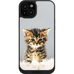 Nivocase Handyhülle für Apple iPhone 15 Plus Hülle NIVOpure Case Schwarz Feder Haustier Katze (Apple iPhone 15 Plus), Smartphone Hülle, Schwarz