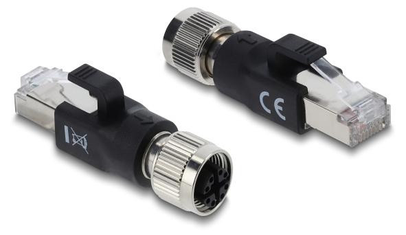Delock M12-adapter X-gecodeerd 8-polige vrouwelijke connector naar RJ45-stekker zwart