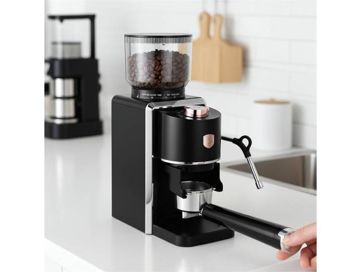 Elektrische Kaffeemühle, schwarz-roségold, 230g, 35 Mahlstufen