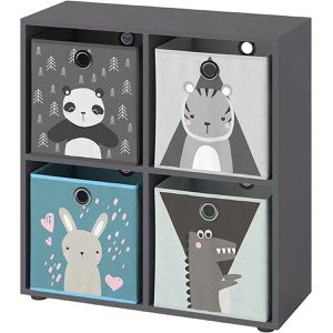 Vicco Bücherregal Tetra, grau, mit 4 Faltboxen, Kinderregal aus Holz, 4 Fächer, 72 x 73 x 29cm