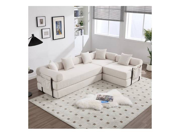 Odikalo Ecksofa 4 Sitzer Modulares Sofa mit Schlaffunktion merhfarbig, Gemütliches Familiensofa mit Stauraum & modularer Funktion – vakuumverpackt für mühelose Montage, frei kombinierbare Module und haustierfreundlich. Perfekt für entspannte Momente