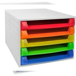 Exacompta 221098D 1x Ablagebox mit 5 offenen Schubladen für DIN A4+ Dokumente The Box Harlekin bunt