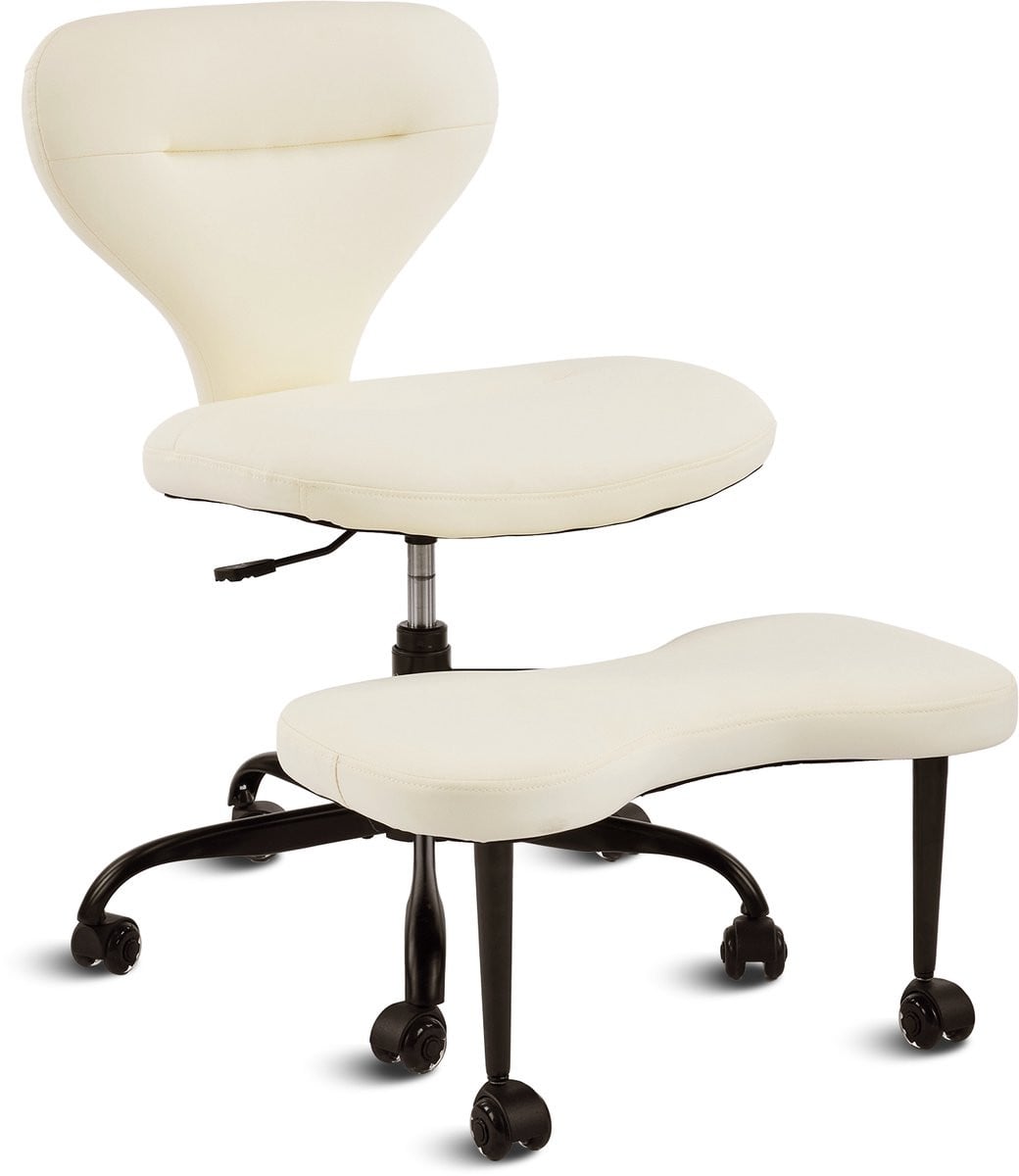 Medische fauteuil met kruisvormige draaibeweging en stille wielen, crèmekleurig leer