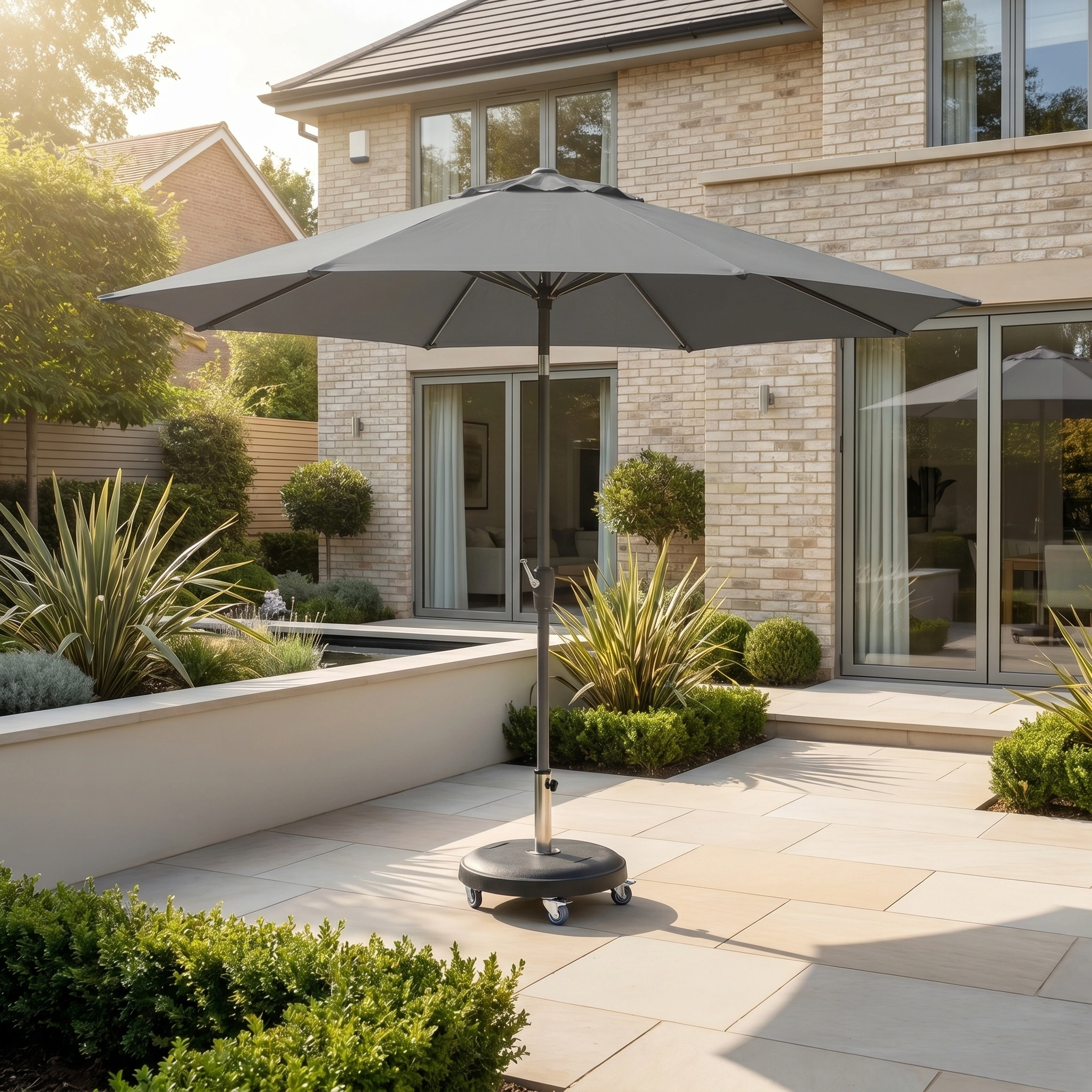 Harbour Lifestyle Zelos 3m Round Parasol with LED Lighting in Grey