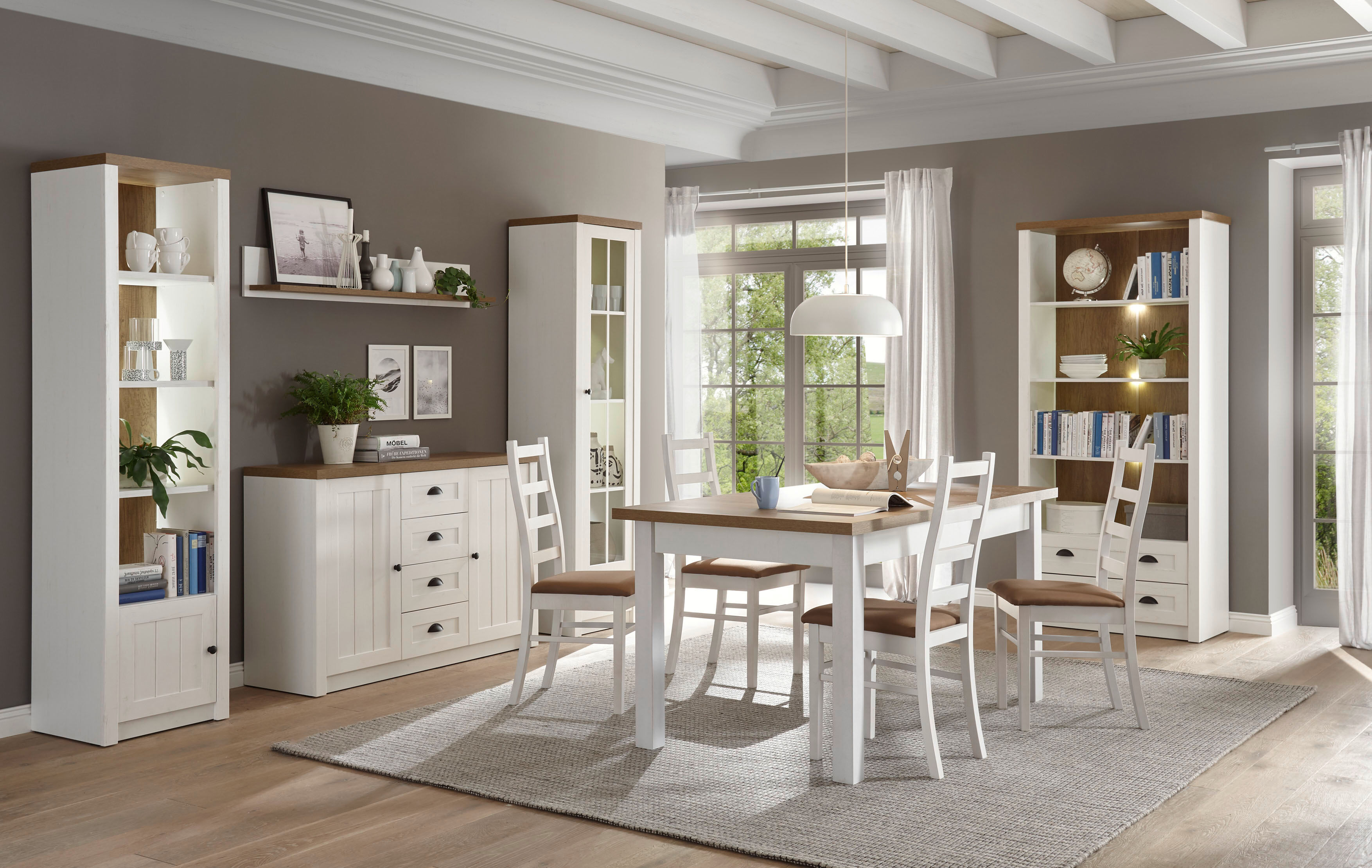 Wohnwand HOME AFFAIRE "Beauvais", weiss (weiß), B:300cm H:198cm T:43cm, Holzwerkstoff, Kastenmöbel-Sets, Wohnwand weiß B/H/T: 300cmcm x 198cmcm x 43cmcm