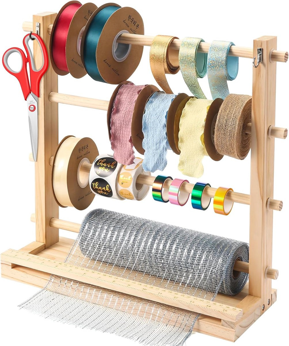 Lintopslagrek van hout voor lint, kransen en washi-tape