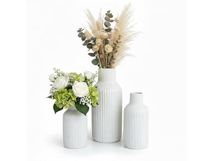 Relaxdays\, Ensemble de 3 vases à Fleurs\, 3 Tailles\, pour Fleurs fraîches et séchées\, Vase en céramique\, Blanc