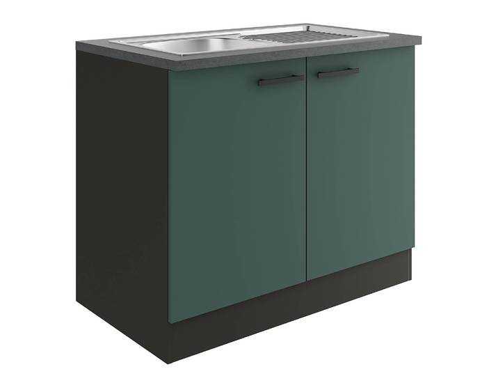 Meuble sous évier variante A 100 x 85 x 60cm Vert/Vert/Anthracite