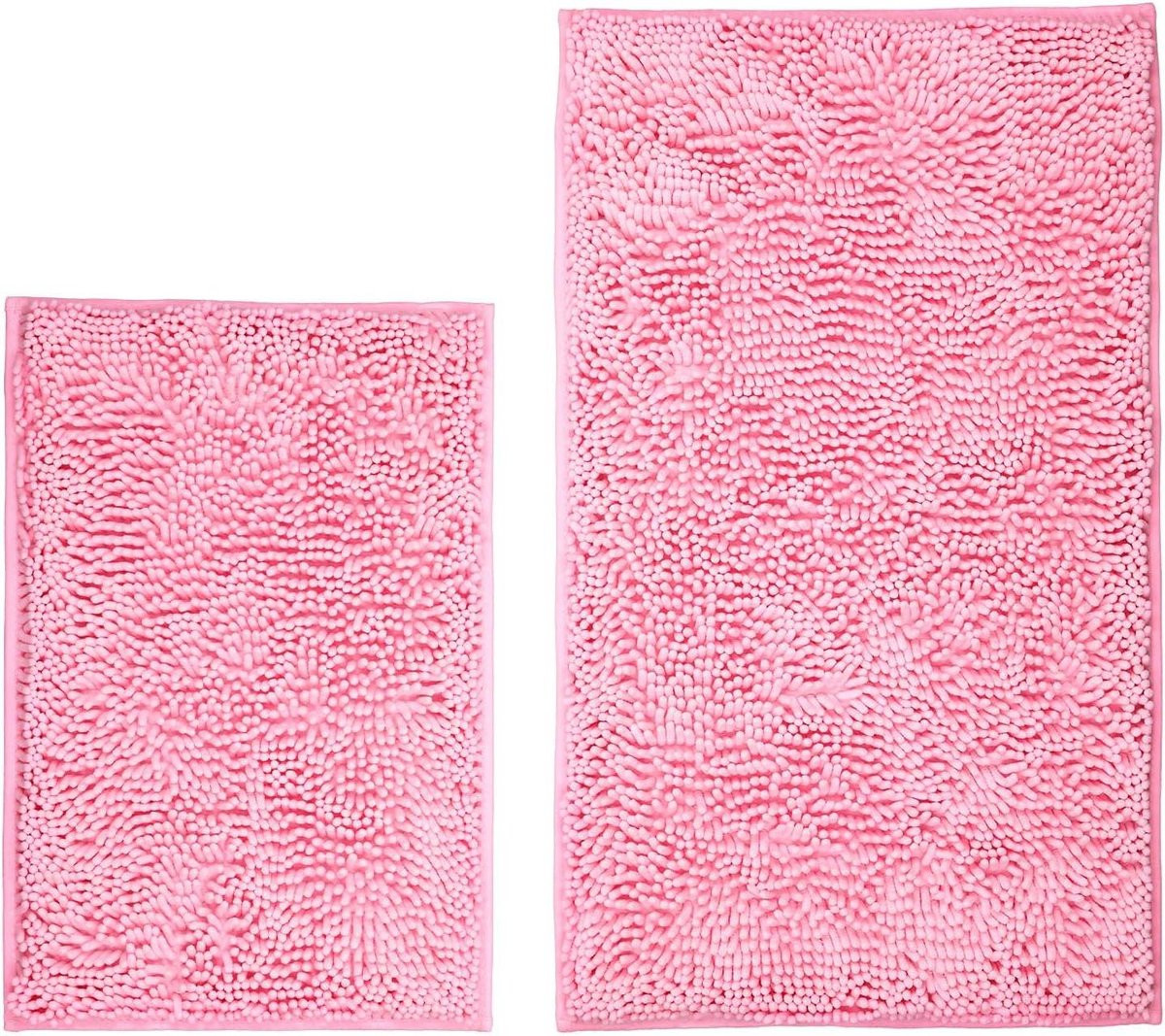 Set van 2 luxe badkamertapijten, super absorberend, roze