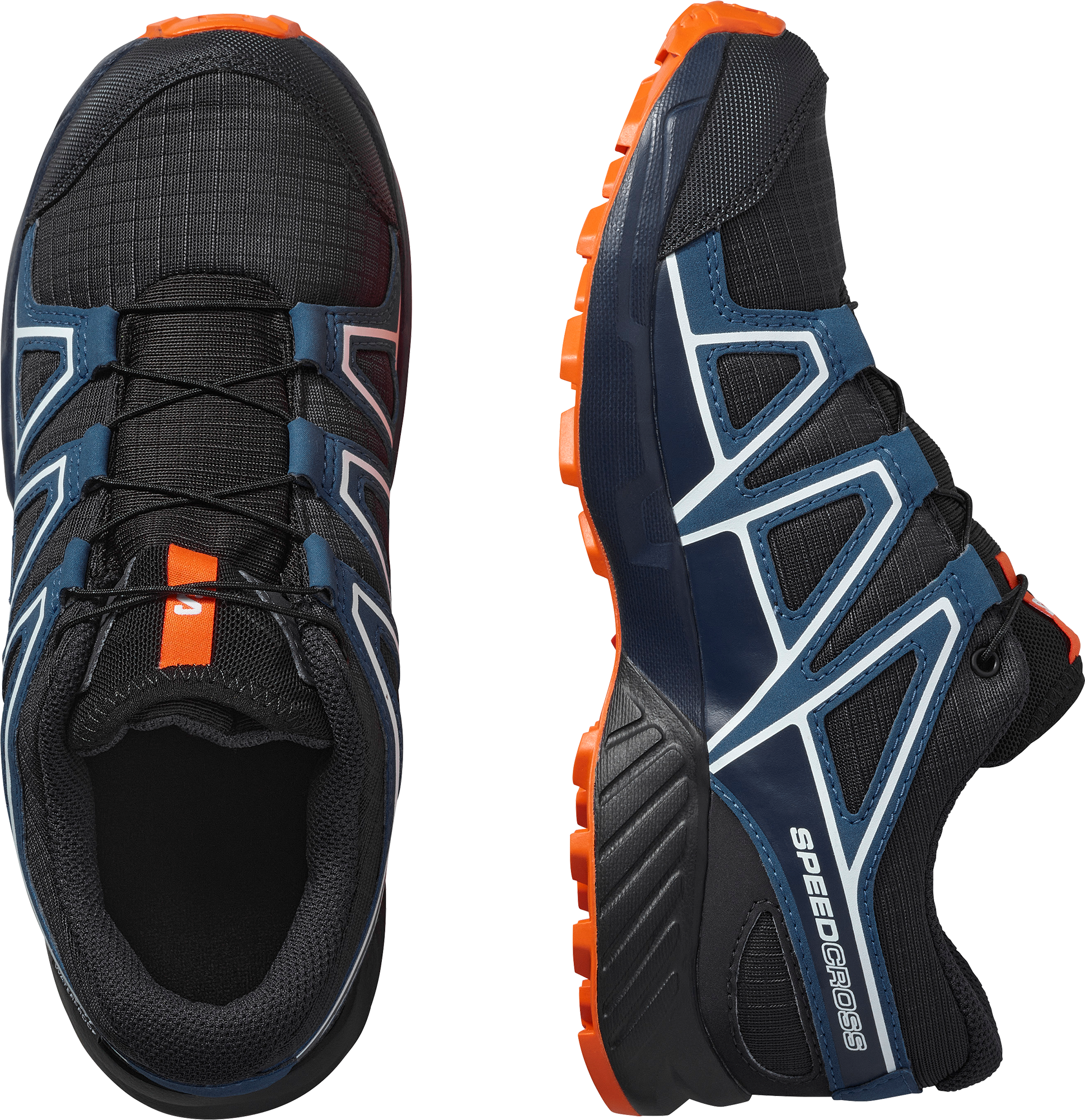 Trailrunningschuh SALOMON "SPEEDCROSS WP J", Kinder, Gr. 35, Textil, orange (schwarz navy, dunkelblau, rot orange), Synthetik, Textil, Schuhe Trailrunningschuh, wasserdicht schwarz navy, dunkelblau, rot orange 35, Textil