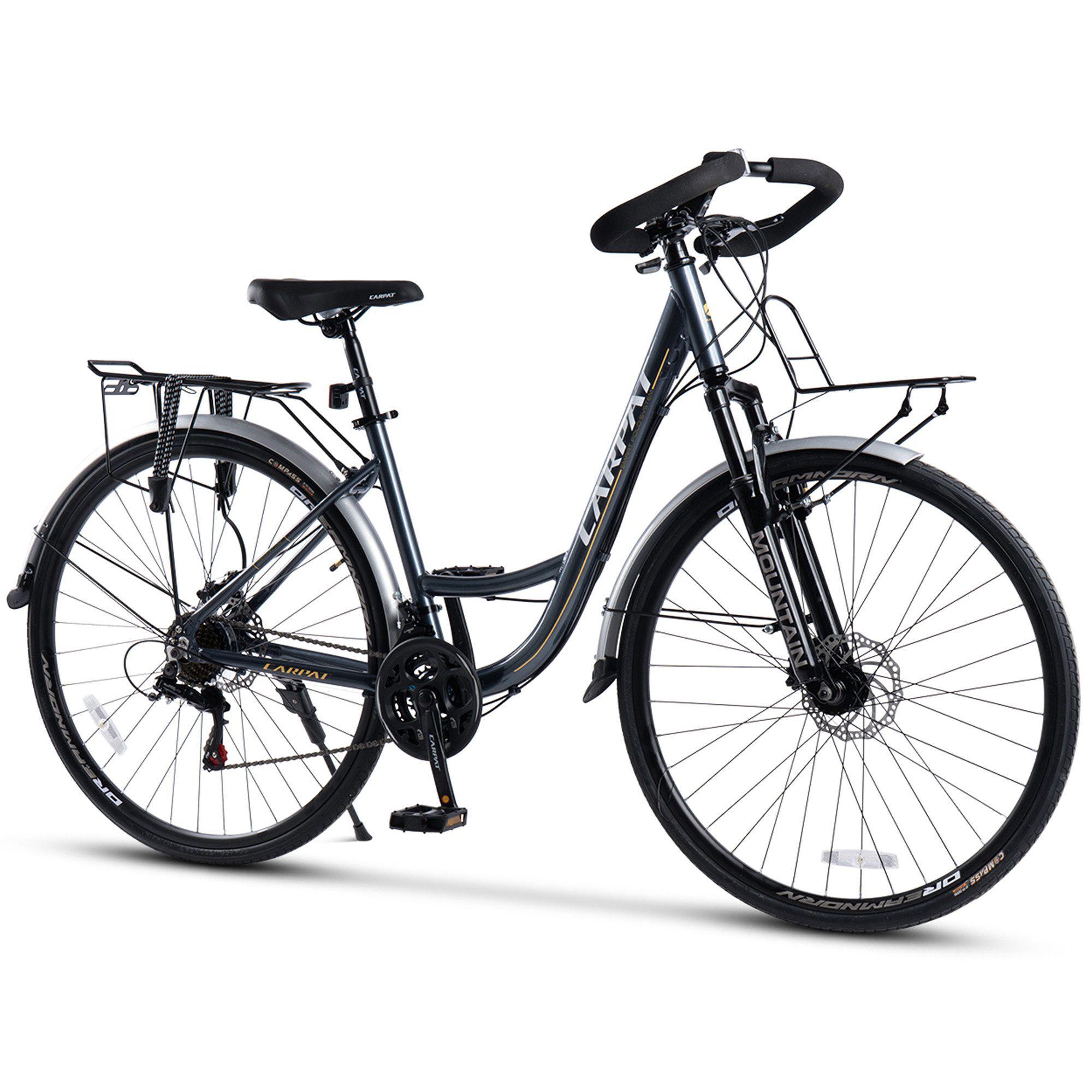 VELORS Cityrad 28 Zoll Trekking Bike City Fahrrad 21 Gang Shimano Tourney Schaltwerk Kettenschaltung City Commuter Citybike Fahrrad Gepäckträger