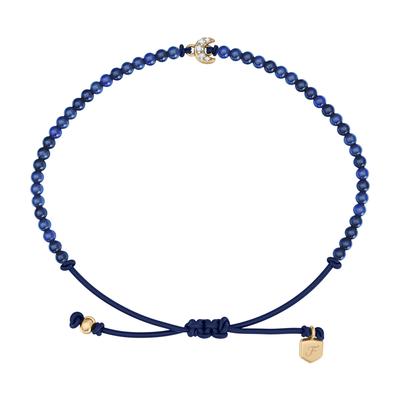 Armband FOSSIL "Sutton - Mondsichel Halbmond", blau (gelbgoldfarben, blau, kristallweiß, kristallweiß), Armbänder, Damen, 21,6cm, Metall Polyester, Metall, Polyester, Armband, mit Glasstein - mit Acryl