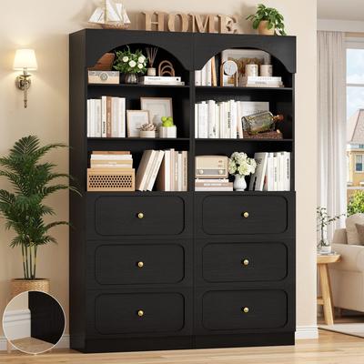 Rackcog 80'' Tall Bookcase with 3 Wood Drawers, Storage Bookshelves/ Kitchen Pantry with Open Shelves