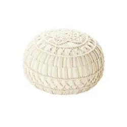 HOME STORY Pouf  Macrameoptik ¦ beige ¦ Maße (cm): H: 35  Ø: 50.0