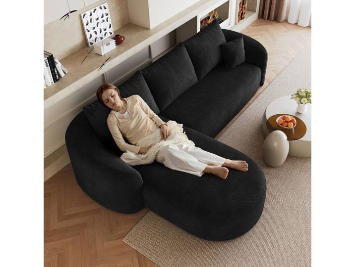Canapé d'angle 266 cm canapé en mousse compressée canapé modulable avec Méridienne orientée gauche Noir(Aucun assemblage requis)