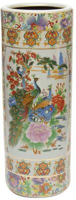 "24"" Satsuma Birds & Flowers Porcelain Umbrella Stand" "Oriental Furniture 24"" Satsuma Birds & Flowers Porcelain Umbrella Stand"