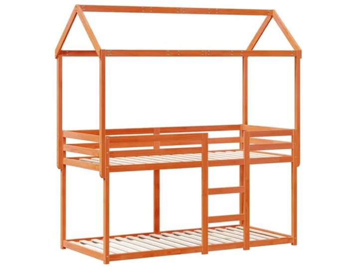 KTHLBRH Etagenbett mit gewachstem Dach 90 x 200 cm Massivholz Kiefer Sicheres Design, Latten enthalten, Seitentür, geeignet für begrenzte Räume, für Kinderzimmer