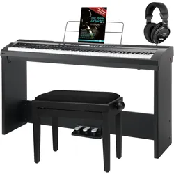 Classic Cantabile SP-150 BK Stagepiano schwarz Deluxe Set inkl. Ständer, Bank, Kopfhörer und Schule