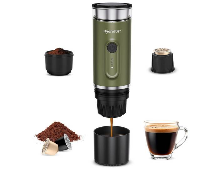 Hydrofast Espressomaschine PO-100 Tragbare Kaffeemaschine, Kabellose Outdoor-Espressomaschine – Akku,2-in-1,für Reisen & Camping