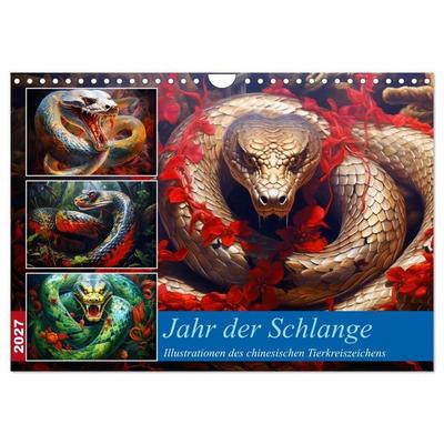 Jahr der Schlange - Illustrationen des chinesischen Tierkreiszeichens (Wandkalender 2027 DIN A4 quer), CALVENDO Monatskalender
