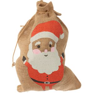 Folia Geschenktüte J 650, Weihnachtsmann, Jutesäckchen natur mit Nikolausmotiv, 17 x 25cm