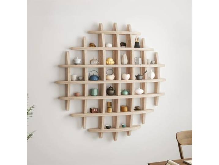 Vivahome Massivholz-Wandregal, Teekannen-Präsentationsständer Einfache Montage, Wandmontage, Massivholz, Platzsparendes Design, Vielseitig(Wood,L120*H120cm/47.2*47.2in)