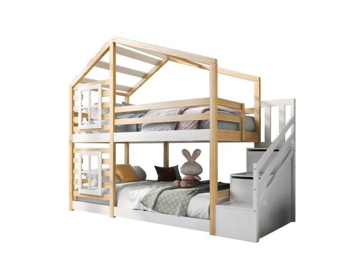 Lit cabane pour enfants avec tiroir et protection antichute 90 x 200 cm lit mezzanine pour enfants - 2x sommiers à lattes