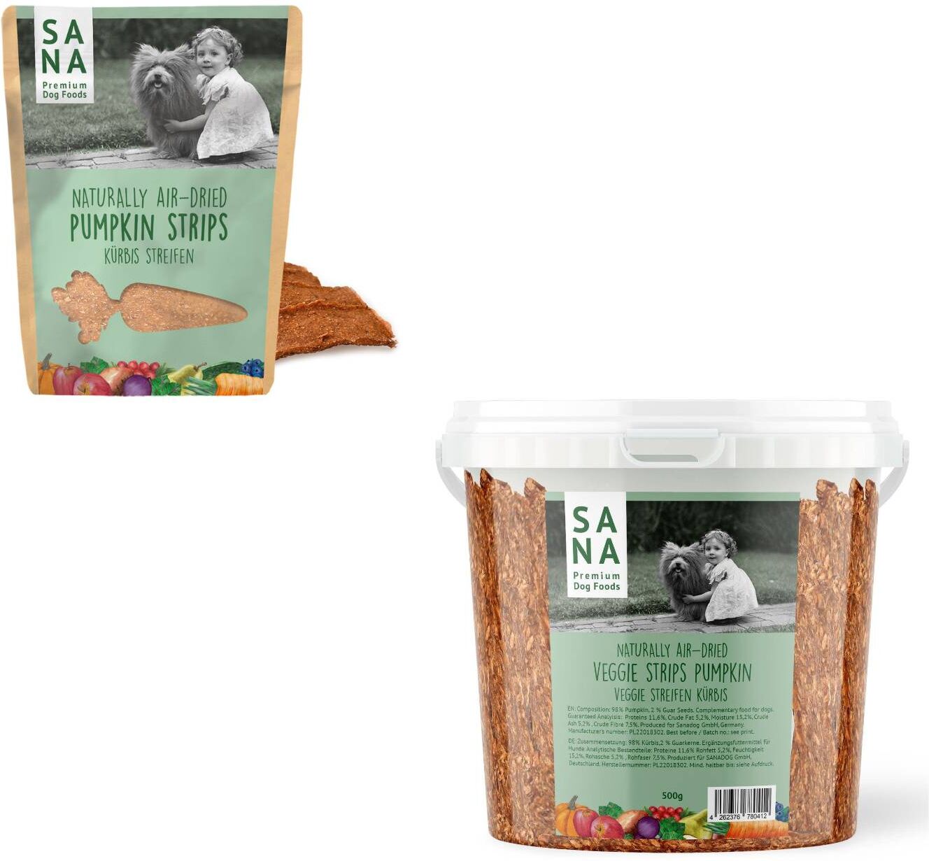 Sanadog Snack Vegetali per Cani Strisce di Zucca