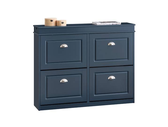 SoBuy Schuhkipper Blau, Schuhschrank mit 4 Klappen, Holzwerkstoff, 104x83x24 cm, Garderobe, Schuhaufbewahrung, Schuhkipper