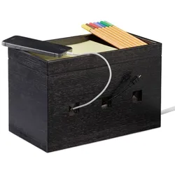 Relaxdays Kabelbox Bambus schwarz Schwarz