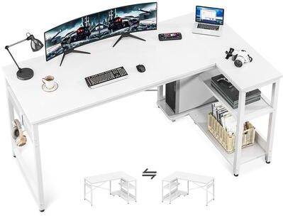No L Shaped Computerr Desk with Storage Shelves & PC Stand