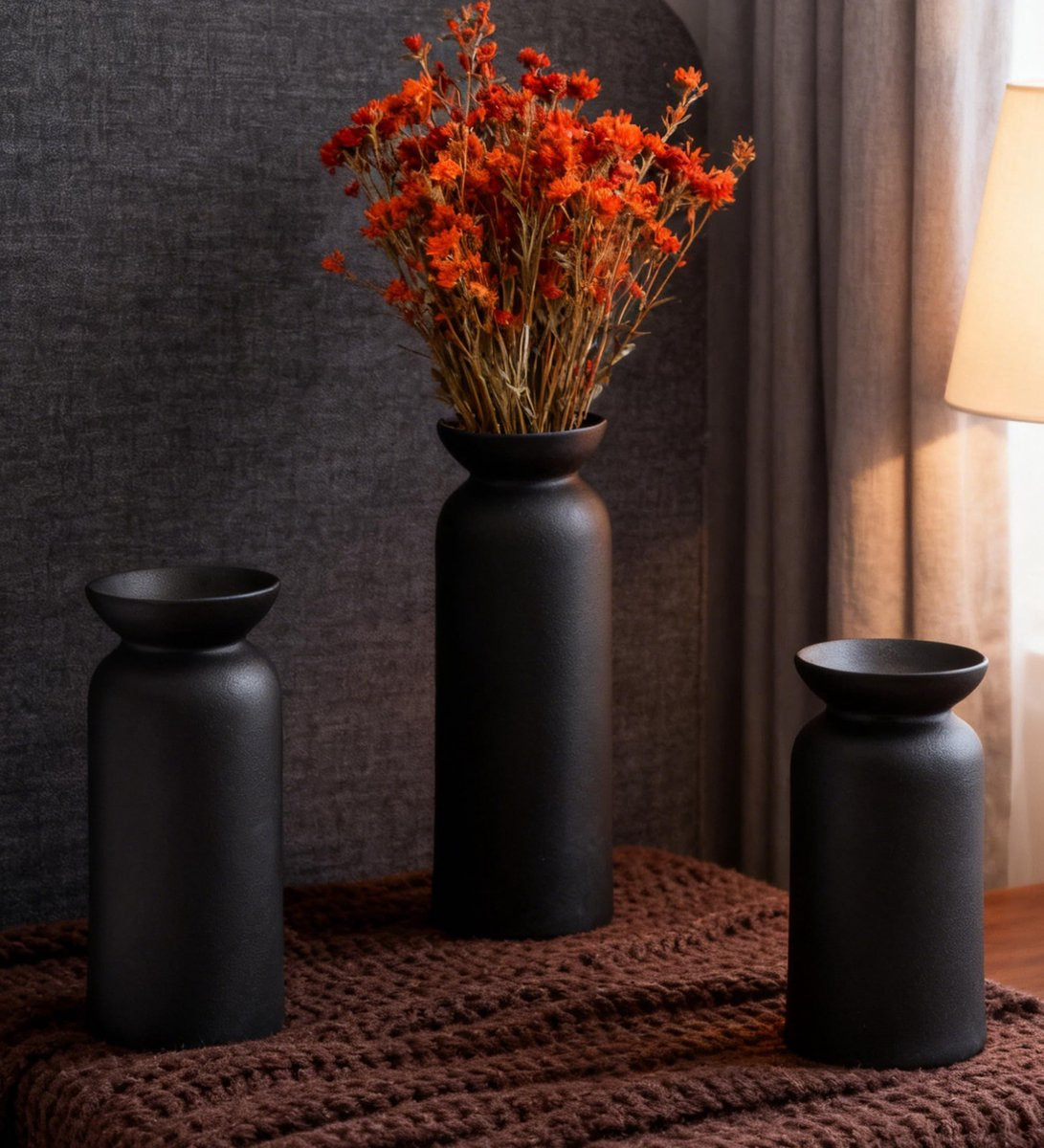 Set van 3 zwarte keramische vazen voor minimalistische decoratie