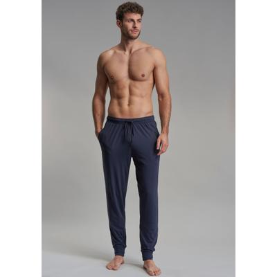 Loungehose GÖTZBURG "New York", Herren, Gr. 48S, N-Gr, blau (blau, dunkel, uni), Single Jersey, Obermaterial: 100% Baumwolle, unifarben, bequem lang, Hosen Loungehose, Baumwolle, Seitentaschen, bequem, basic, weich, atmungsaktiv