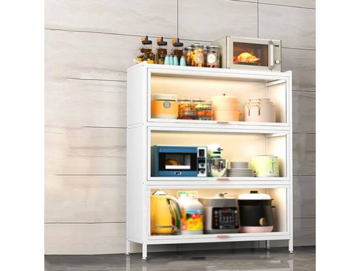 JMOZHCD Küchen-Hochschrank zur Lebensmittelaufbewahrung, Küchen-Aufbewahrungsschrank, kleiner Raum, Aufbewahrungsregal mit Fußpolster (White 4 Tier_100*32)