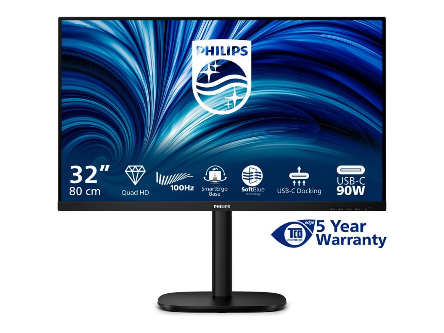 Philips 32B2U3601 31.5 Zoll QHD IPS Office Monitor 16:9 100 Hz DP/HDMI/USB-C PD90W/LAN Docking 32B2U3601/00