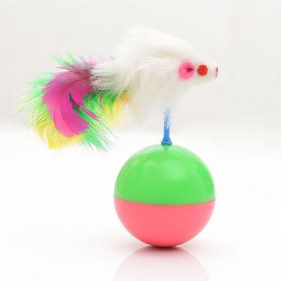 Snug & Styled Interactive Feather Mouse Cat Tumbler Toy Ball Durable Self Play Cat Exercise Toy a