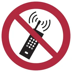 Verbotsschild, Eingeschaltete Mobiltelefone verboten P013 - ASR A1.3 (DIN EN ISO 7010) - 100 mm Folie selbstklebend