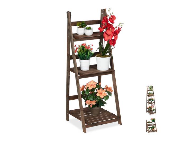 Relaxdays Blumentreppe Dunkelbraun Holz klappbar Größe L, 41x108x40 cm, Dekoration, Blumen & Blumentöpfe