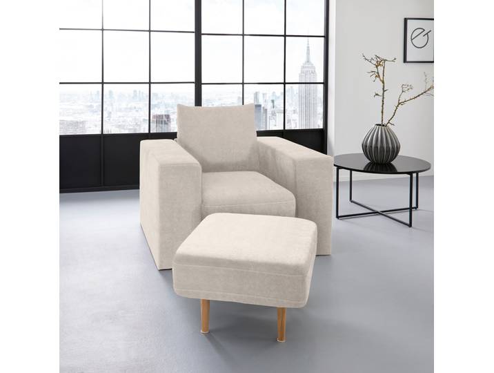 Sessel Looksv , beige, B:112cm H:96cm T:107cm, LOOKS BY WOLFGANG JOOP, Sessel, Sessel, Verwandlungssessel: aus Sessel wird Sessel mit Hocker