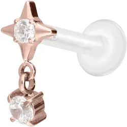 PTFE Labret mit Innengewinde + Titan-Aufsatz STERN + KRISTALL