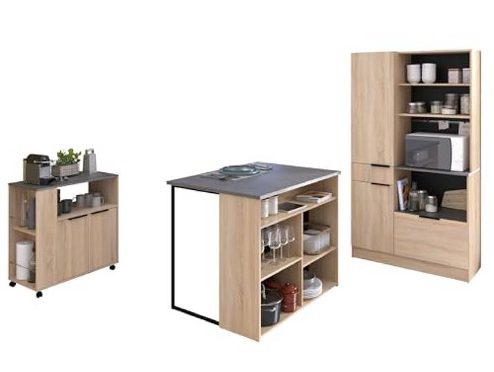 Parisot Küchenbuffet Set Fumay 3 Eiche/Betonoptik