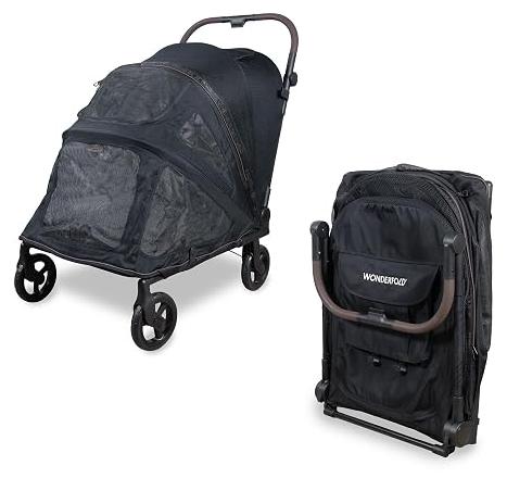 Pet Large Premium Flat Fold Stroller - faltbarer Hundebuggy bis 45?kg, All?Terrain Räder, großer Einstieg, atmungsaktive Netze, flach faltbar - Jet Black