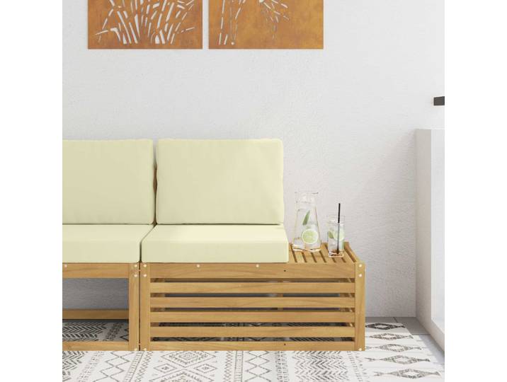 vidaXL Outdoor End Sofa Massivholz Akazie Whitewash und Creme