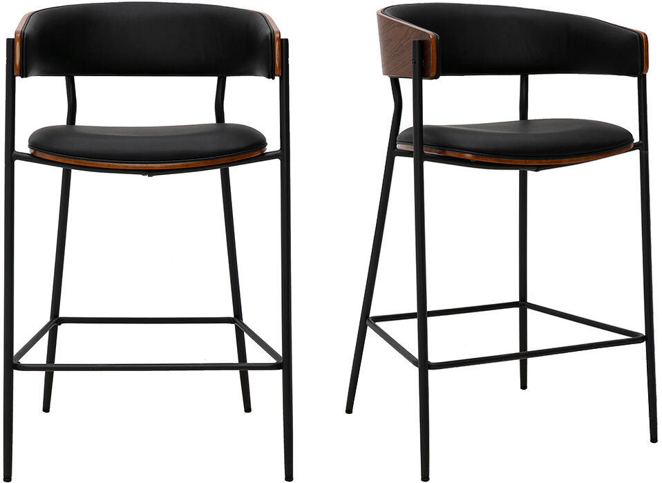 Miliboo Tabourets de bar design noirs et bois foncé noyer H66.5 cm (lot de 2) DANTE