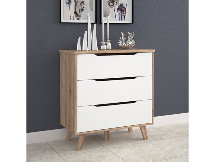 Commode 3 tiroirs Vankka Chene Naturel/blanc - Basika