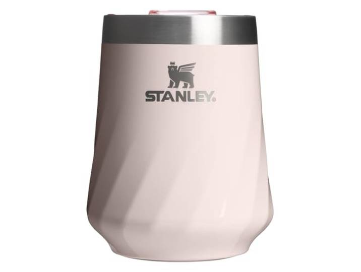 STANLEY Reserve Weinglas mit Deckel, 325 ml, Rosenquarz Isolierter Reisebecher aus Edelstahl, stapelbares Design, Schiebedeckel, rutschfester Silikonboden