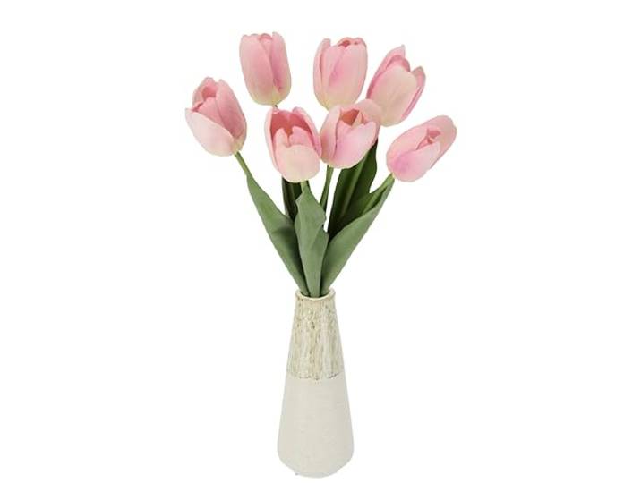 Real Touch Tulpenbund 7 Blüten in Vase Frühjahrsdeko Frühlingsdeko Osterdeko Tischdeko Kunstblumen Künstliche Blumen Gefälschte Tulpe Hochzeit Hotel Party Dekoration Einzelblume Stielblume Seidenblume