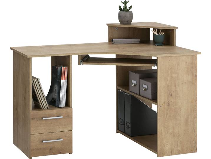 Schreibtisch VOGL MÖBELFABRIK Sam , braun (wildeichefarben), B:115cm H:87cm T:73cm, Tische, Schreibtisch, Eckschreibtisch, Tastaturauszug, Monitoraufsatz & opt. Towerfach